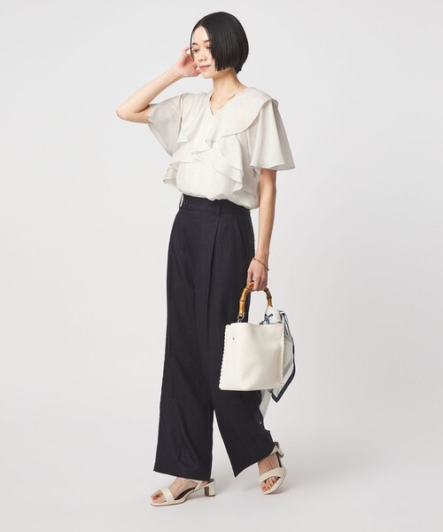 green label relaxing（グリーンレーベルリラクシング）の「ラッフル フレア ショートスリーブ ブラウス（シャツ/ブラウス・レディース・ロイヤルブルー/ナチュラル/ダークブラウン・FREE）」の11枚目の写真
