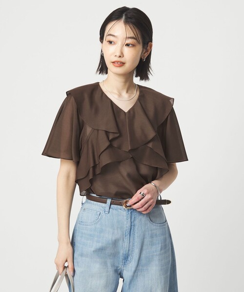 green label relaxing（グリーンレーベルリラクシング）の「ラッフル フレア ショートスリーブ ブラウス（シャツ/ブラウス・レディース・ロイヤルブルー/ナチュラル/ダークブラウン・FREE）」の13枚目の写真
