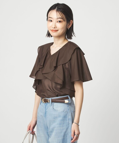 green label relaxing（グリーンレーベルリラクシング）の「ラッフル フレア ショートスリーブ ブラウス（シャツ/ブラウス・レディース・ロイヤルブルー/ナチュラル/ダークブラウン・FREE）」の14枚目の写真