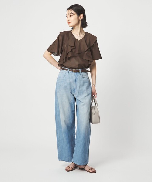 green label relaxing（グリーンレーベルリラクシング）の「ラッフル フレア ショートスリーブ ブラウス（シャツ/ブラウス・レディース・ロイヤルブルー/ナチュラル/ダークブラウン・FREE）」の18枚目の写真
