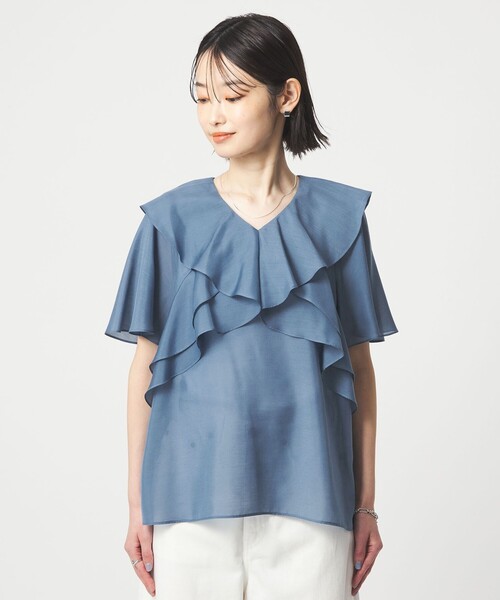 green label relaxing（グリーンレーベルリラクシング）の「ラッフル フレア ショートスリーブ ブラウス（シャツ/ブラウス・レディース・ロイヤルブルー/ナチュラル/ダークブラウン・FREE）」の19枚目の写真