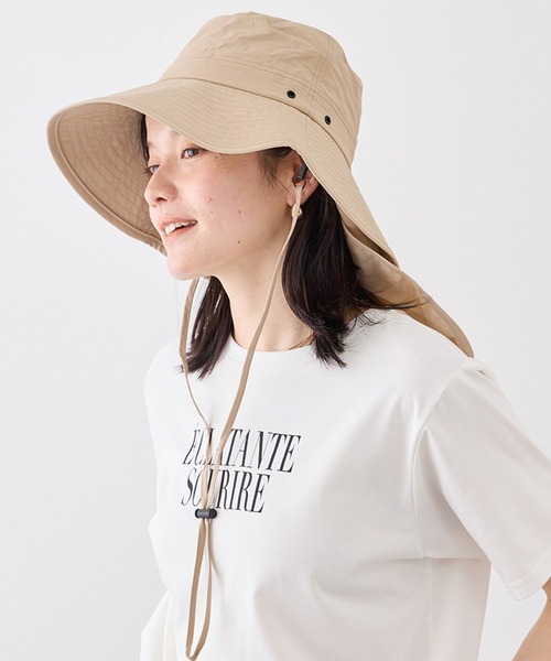 ROPE' PICNIC（ロペピクニック）の「日よけ付きアドベンチャーハット/UVカット・リンクコーデ（ハット・レディース・ベージュ/ライトグリーン/ブラック・FREE）」の2枚目の写真