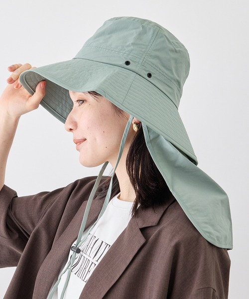 ROPE' PICNIC（ロペピクニック）の「日よけ付きアドベンチャーハット/UVカット・リンクコーデ（ハット・レディース・ベージュ/ライトグリーン/ブラック・FREE）」の3枚目の写真