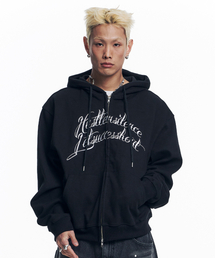 EASY NO EASY（イージーノーイージー）の「フロントレタリングフードジップアップ - ブラック（パーカー）」