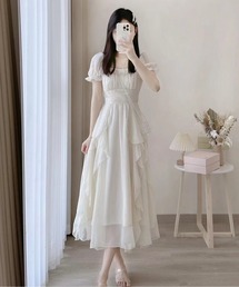 シアーフリルティアードロングワンピース