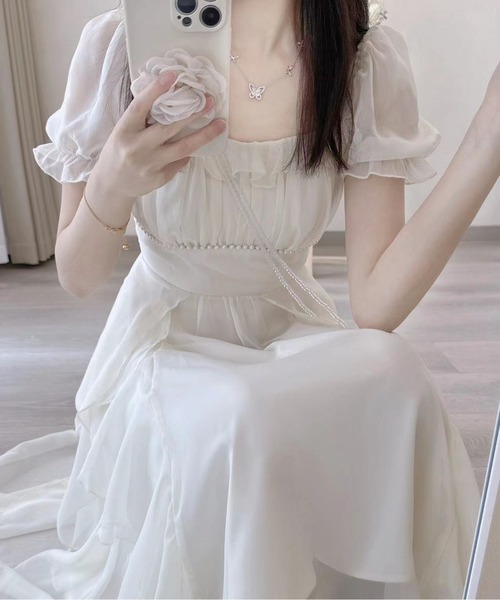 CHUL(チュル)の「シアーフリルティアードロングワンピース(ワンピース・レディース・ピンク/ホワイト・LARGE/MEDIUM/SMALL)」の3枚目の写真