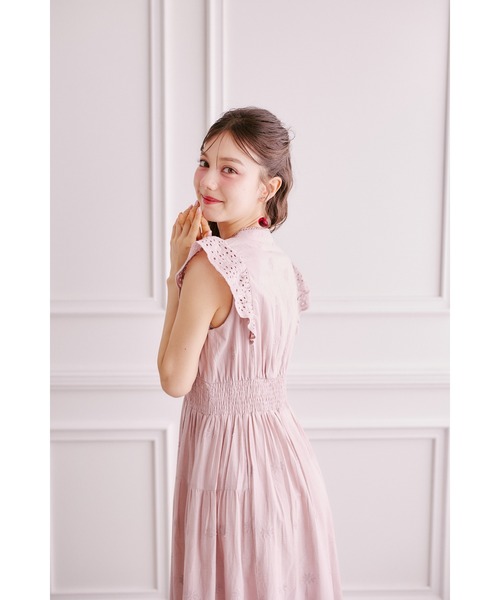 【定価61,950円】レース リボン付 ピンク ワンピース トゥービーシック リボン付きパネルフラワーカットワーク刺繍コットンレースワンピース