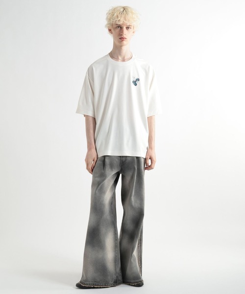 HARE（ハレ）の「【接触冷感】フラワーアートバックプリントカット(HARE)（Tシャツ/カットソー・メンズ・ブラック/ホワイト/オレンジ/パープル・SMALL/MEDIUM）」の6枚目の写真
