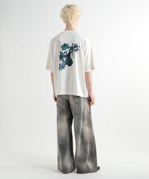 HARE（ハレ）の「【接触冷感】フラワーアートバックプリントカット(HARE)（Tシャツ/カットソー・メンズ・ブラック/ホワイト/オレンジ/パープル・SMALL/MEDIUM）」の7枚目の写真