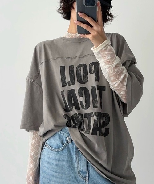 2ly2(トゥーリートゥー)の「シアートップス レディース 長袖 チュール ハイネック レース メッシュ 透け感 インナー 重ね着(Tシャツ/カットソー・レディース・ブラック/ホワイト・FREE)」の13枚目の写真