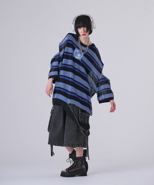 狐独（コドク）の「ケミカルウォッシュデニムショートパンツ（デニムパンツ・メンズ・ブラック/ブルー・MEDIUM/SMALL/LARGE）」の3枚目の写真