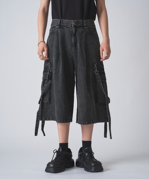 狐独（コドク）の「ケミカルウォッシュデニムショートパンツ（デニムパンツ・メンズ・ブラック/ブルー・MEDIUM/SMALL/LARGE）」の6枚目の写真
