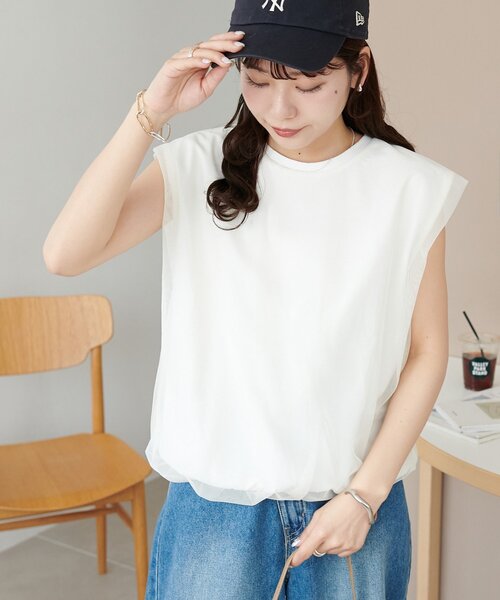 DISCOAT(ディスコート)の「チュール使いバルーンフレンチ(Tシャツ/カットソー・レディース・ブラック/ブラック系その他/オフホワイト・FREE)」の19枚目の写真