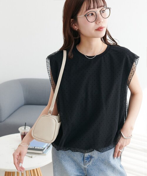 DISCOAT(ディスコート)の「チュール使いバルーンフレンチ(Tシャツ/カットソー・レディース・ブラック/ブラック系その他/オフホワイト・FREE)」の9枚目の写真