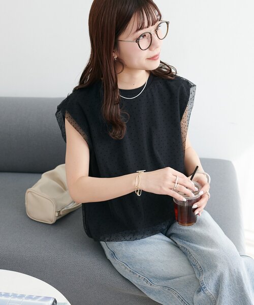 DISCOAT(ディスコート)の「チュール使いバルーンフレンチ(Tシャツ/カットソー・レディース・ブラック/ブラック系その他/オフホワイト・FREE)」の12枚目の写真