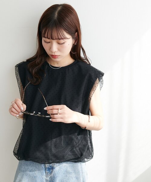 DISCOAT(ディスコート)の「チュール使いバルーンフレンチ(Tシャツ/カットソー・レディース・ブラック/ブラック系その他/オフホワイト・FREE)」の14枚目の写真