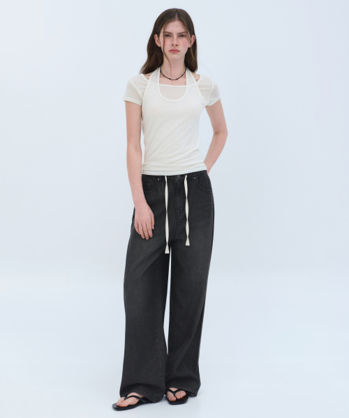MUSINSA STANDARD WOMAN（ムシンサスタンダードウーマン）の「ウィメンズテンセルワイドバンディングデニムパンツ[ウォッシュドブラック]（デニムパンツ・レディース・その他・24/26/28/30）」の3枚目の写真