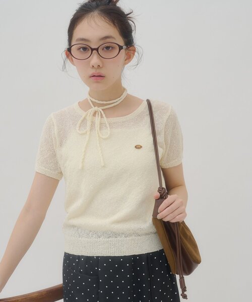 DISCOAT(ディスコート)の「【umm.】プレート付チョーカー半袖プルオーバー(ニット/セーター・レディース・ベビーピンク/レモンイエロー/アイボリー/サックスブルー/ブラウン・FREE)」の16枚目の写真