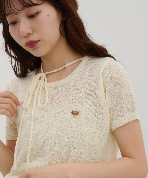 DISCOAT(ディスコート)の「【umm.】プレート付チョーカー半袖プルオーバー(ニット/セーター・レディース・ベビーピンク/レモンイエロー/アイボリー/サックスブルー/ブラウン・FREE)」の22枚目の写真