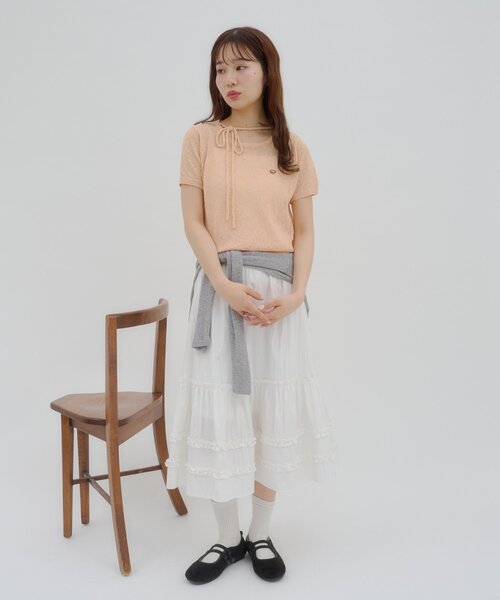 DISCOAT(ディスコート)の「【umm.】プレート付チョーカー半袖プルオーバー(ニット/セーター・レディース・ベビーピンク/レモンイエロー/アイボリー/サックスブルー/ブラウン・FREE)」の8枚目の写真