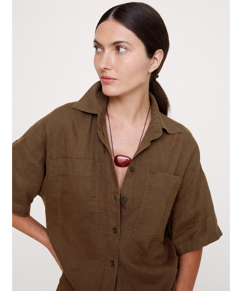 Banana Republic(バナナリパブリック)の「リネン ショートスリーブ シャツ(シャツ/ブラウス・レディース・ホワイト/ブラウン・XS/S/M/L)」の12枚目の写真