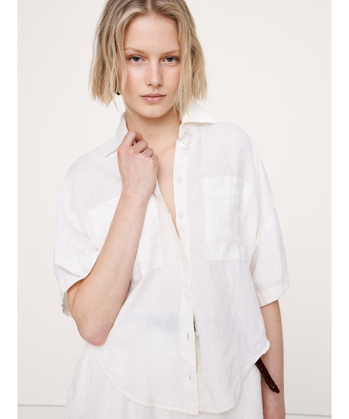 Banana Republic(バナナリパブリック)の「リネン ショートスリーブ シャツ(シャツ/ブラウス・レディース・ホワイト/ブラウン・XS/S/M/L)」の13枚目の写真