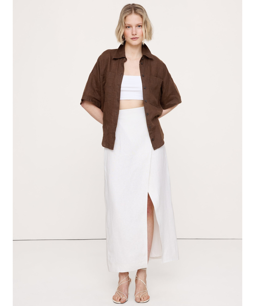 Banana Republic(バナナリパブリック)の「リネン ショートスリーブ シャツ(シャツ/ブラウス・レディース・ホワイト/ブラウン・XS/S/M/L)」の22枚目の写真