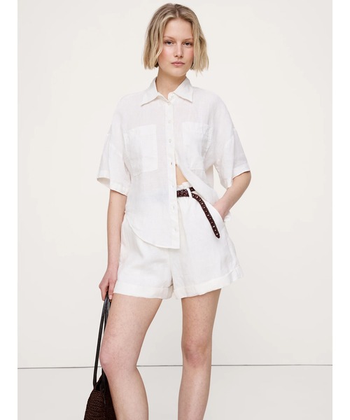 Banana Republic(バナナリパブリック)の「リネン ショートスリーブ シャツ(シャツ/ブラウス・レディース・ホワイト/ブラウン・XS/S/M/L)」の3枚目の写真