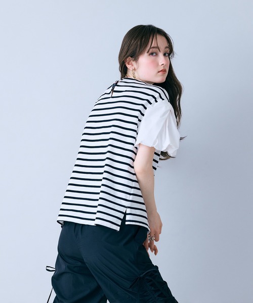 Audie a Muses(オーディアミューズ)の「リボンスリーブカットソー(Tシャツ/カットソー・レディース・オフホワイト/ブラック・42/38)」の7枚目の写真