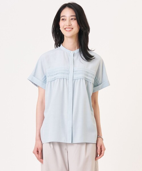 J.PRESS Ladies(J.プレス レディス)の「ソフトシアークロス フレンチスリーブ ブラウス(シャツ/ブラウス・レディース・グレー系/ピンク系/黄土色系/スカイブルー系・XS)」の3枚目の写真