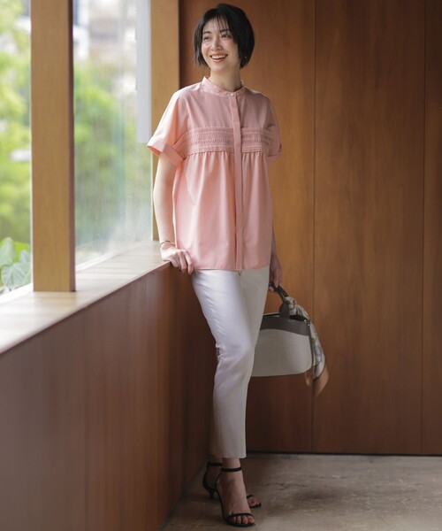 J.PRESS Ladies(J.プレス レディス)の「ソフトシアークロス フレンチスリーブ ブラウス(シャツ/ブラウス・レディース・グレー系/ピンク系/黄土色系/スカイブルー系・XS)」の5枚目の写真
