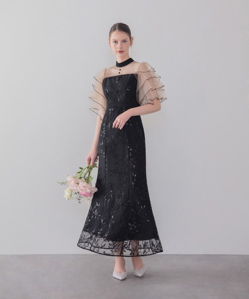 Leja(レジャ)の「【LEJA】ハイネックパイピングシアーチュールスリーブスパンコールリーフマーメイドワンピースドレス美脚効果結婚式 パーティードレス 成人式 二次会 同窓会 お呼ばれ オケージョン 20代 30代(ドレス・レディース・グレー/ブラック・SMALL/MEDIUM)」の1枚目の写真