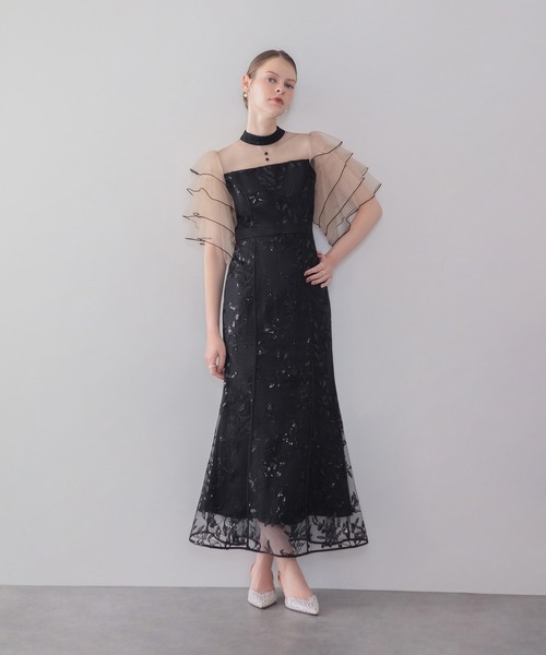 Leja(レジャ)の「【LEJA】ハイネックパイピングシアーチュールスリーブスパンコールリーフマーメイドワンピースドレス美脚効果結婚式 パーティードレス 成人式 二次会 同窓会 お呼ばれ オケージョン 20代 30代(ドレス・レディース・グレー/ブラック・SMALL/MEDIUM)」の12枚目の写真
