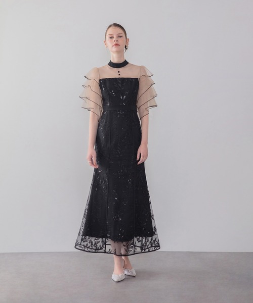 Leja(レジャ)の「【LEJA】ハイネックパイピングシアーチュールスリーブスパンコールリーフマーメイドワンピースドレス美脚効果結婚式 パーティードレス 成人式 二次会 同窓会 お呼ばれ オケージョン 20代 30代(ドレス・レディース・グレー/ブラック・SMALL/MEDIUM)」の13枚目の写真