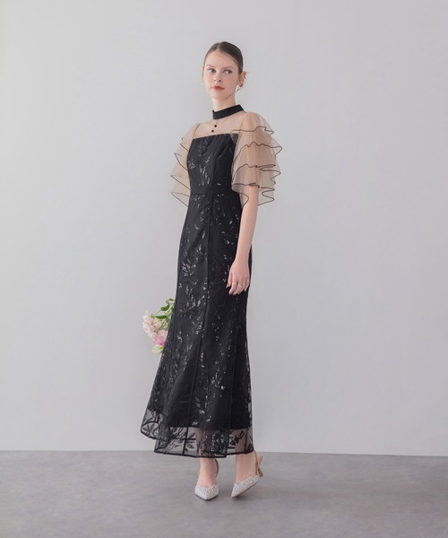 Leja(レジャ)の「【LEJA】ハイネックパイピングシアーチュールスリーブスパンコールリーフマーメイドワンピースドレス美脚効果結婚式 パーティードレス 成人式 二次会 同窓会 お呼ばれ オケージョン 20代 30代(ドレス・レディース・グレー/ブラック・SMALL/MEDIUM)」の8枚目の写真