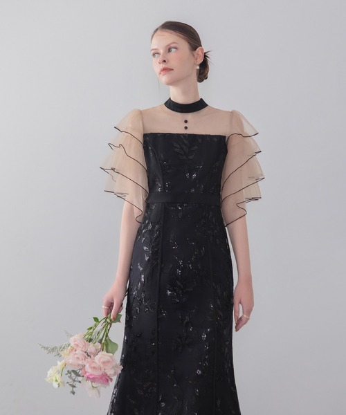 Leja(レジャ)の「【LEJA】ハイネックパイピングシアーチュールスリーブスパンコールリーフマーメイドワンピースドレス美脚効果結婚式 パーティードレス 成人式 二次会 同窓会 お呼ばれ オケージョン 20代 30代(ドレス・レディース・グレー/ブラック・SMALL/MEDIUM)」の10枚目の写真