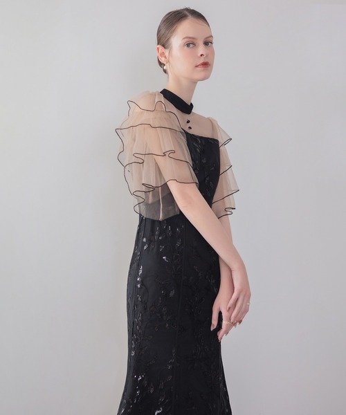 Leja(レジャ)の「【LEJA】ハイネックパイピングシアーチュールスリーブスパンコールリーフマーメイドワンピースドレス美脚効果結婚式 パーティードレス 成人式 二次会 同窓会 お呼ばれ オケージョン 20代 30代(ドレス・レディース・グレー/ブラック・SMALL/MEDIUM)」の11枚目の写真