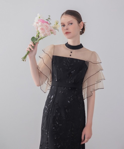 Leja(レジャ)の「【LEJA】ハイネックパイピングシアーチュールスリーブスパンコールリーフマーメイドワンピースドレス美脚効果結婚式 パーティードレス 成人式 二次会 同窓会 お呼ばれ オケージョン 20代 30代(ドレス・レディース・グレー/ブラック・SMALL/MEDIUM)」の9枚目の写真