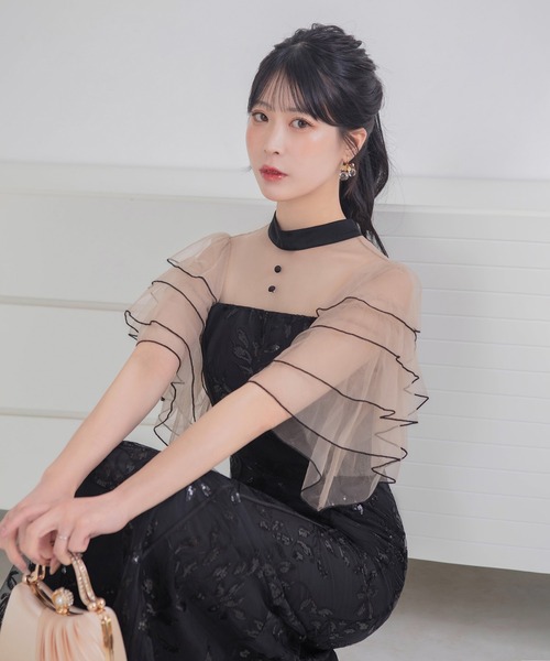 Leja(レジャ)の「【LEJA】ハイネックパイピングシアーチュールスリーブスパンコールリーフマーメイドワンピースドレス美脚効果結婚式 パーティードレス 成人式 二次会 同窓会 お呼ばれ オケージョン 20代 30代(ドレス・レディース・グレー/ブラック・SMALL/MEDIUM)」の15枚目の写真