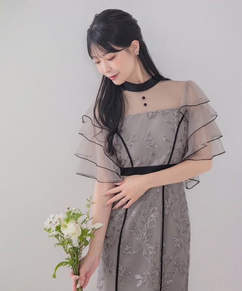 Leja(レジャ)の「【LEJA】ハイネックパイピングシアーチュールスリーブスパンコールリーフマーメイドワンピースドレス美脚効果結婚式 パーティードレス 成人式 二次会 同窓会 お呼ばれ オケージョン 20代 30代(ドレス・レディース・グレー/ブラック・SMALL/MEDIUM)」の3枚目の写真