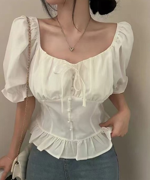 leune(ルネ)の「2WAYオフショルパフスリーブブラウス(シャツ/ブラウス・レディース・ブラック/オフホワイト/ブルー・FREE)」の7枚目の写真