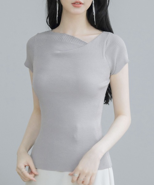 DRESS PLUS(ドレスプラス)の「【サマーニット】レギュラーネックリブニット(ニット/セーター・レディース・ミント/ピンク/グレー/アイボリー/ブラック・S/M)」の3枚目の写真