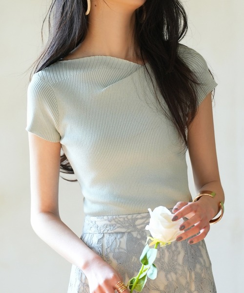 DRESS PLUS(ドレスプラス)の「【サマーニット】レギュラーネックリブニット(ニット/セーター・レディース・ミント/ピンク/グレー/アイボリー/ブラック・S/M)」の4枚目の写真
