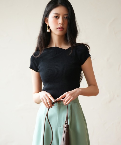 DRESS PLUS(ドレスプラス)の「【サマーニット】レギュラーネックリブニット(ニット/セーター・レディース・ミント/ピンク/グレー/アイボリー/ブラック・S/M)」の1枚目の写真