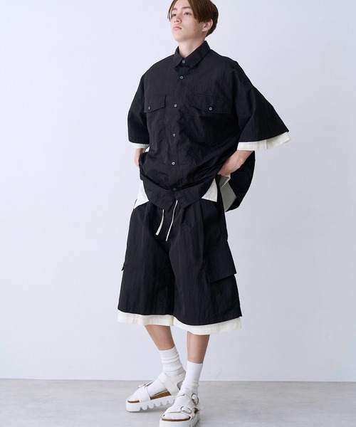 SeeSew(シーソー)の「【UNISEX】LAYERD WIDE SHORTPANTS/レイヤードワイドショートパンツ(その他パンツ・メンズ・グレー/ブラック/ネイビー・M/L)」の4枚目の写真