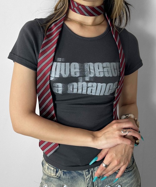 へそ出したくない人向け】サイドシャーリングブラーTシャツ / プリント