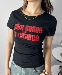 【へそ出したくない人向け】サイドシャーリングブラーTシャツ / プリント レタリング リブ サイドギャザーストリート 韓国 海外ガール Y2K 配色ロゴ ストレッチ 3カラー ブラック アイボリー チャコール