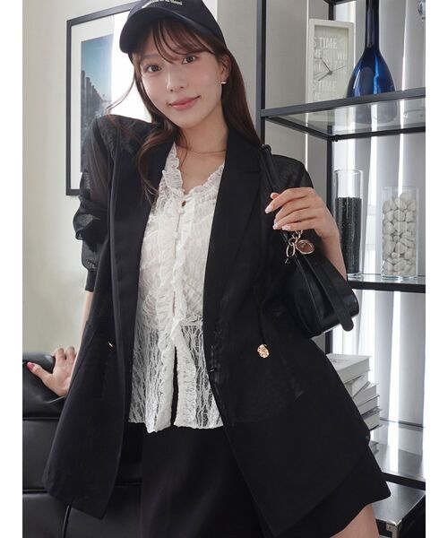 LAGUNAMOON(ラグナムーン)の「メッシュダブルテーラードジャケット 【夏服】 【オフィスカジュアル】(テーラードジャケット・レディース・ライトグレー/チャコールグレー/ブラウン/ブラック/アイボリー・FREE)」の22枚目の写真
