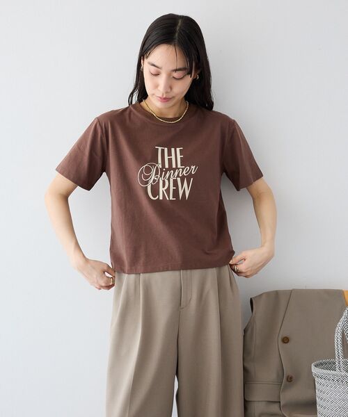 CRAFT STANDARD BOUTIQUE(クラフトスタンダードブティック)の「フロッキープリントTシャツ(Tシャツ/カットソー・レディース・ライトイエロー/ホワイト系その他/ブラウン・FREE)」の5枚目の写真