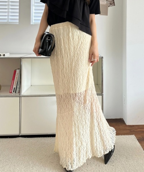 umune（ウムネ）の「ナロースカート タイト レース シアー 透け感 アシンメトリー 切り替え ロング マキシ ボトムス フェミニン 夏（スカート・レディース・チャコールグレー/アイボリー/ブラック・FREE）」の21枚目の写真